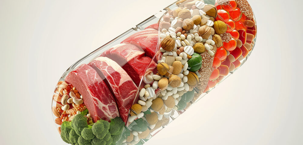 vista-de-alimentos-saludables-envasados-en-un-recipiente-en-forma-de-pastilla