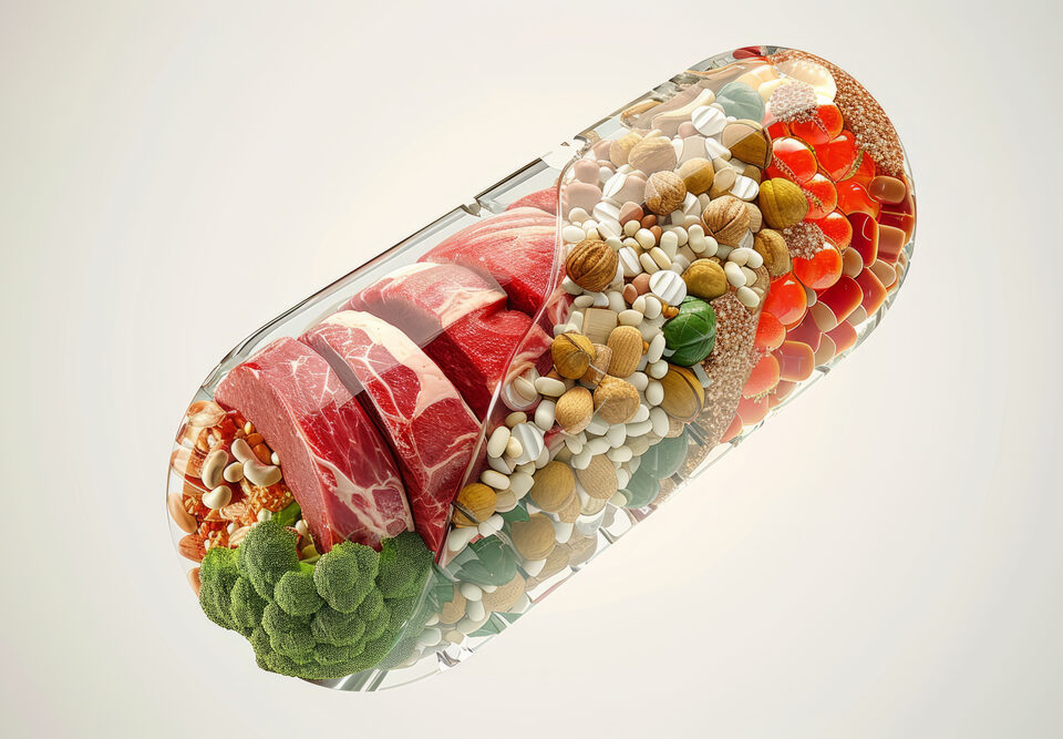 vista-de-alimentos-saludables-envasados-en-un-recipiente-en-forma-de-pastilla